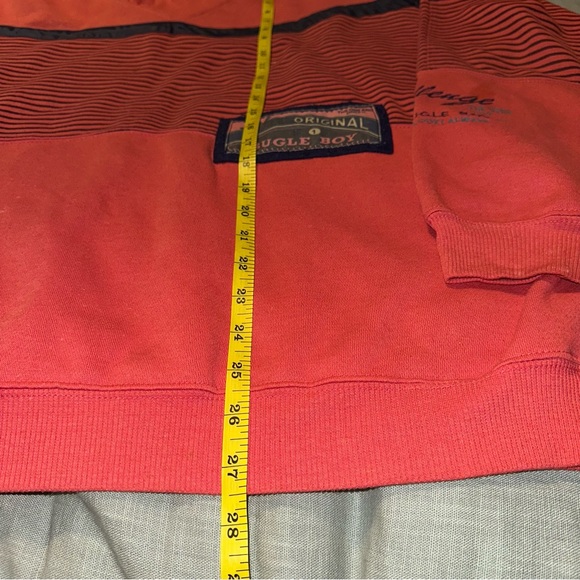 Vintage 80s 90s BUGLE BOY Red Sweater Sweatshirt L Striped Mock Neck *FLAWS - Picture 3 of 11